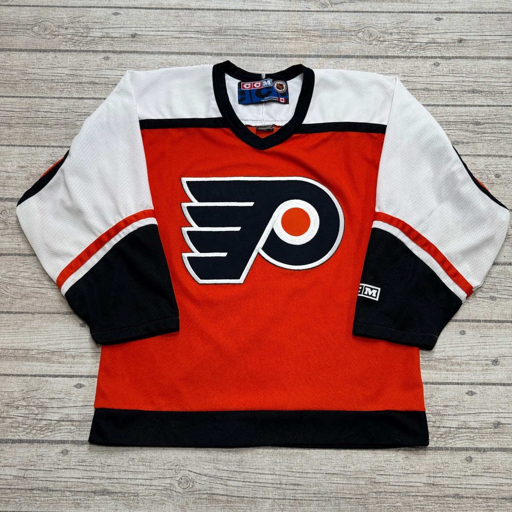 CCM Philadelphia Flyers Hockey Jersey Small Orange Air Knit Blank Canada Vintage